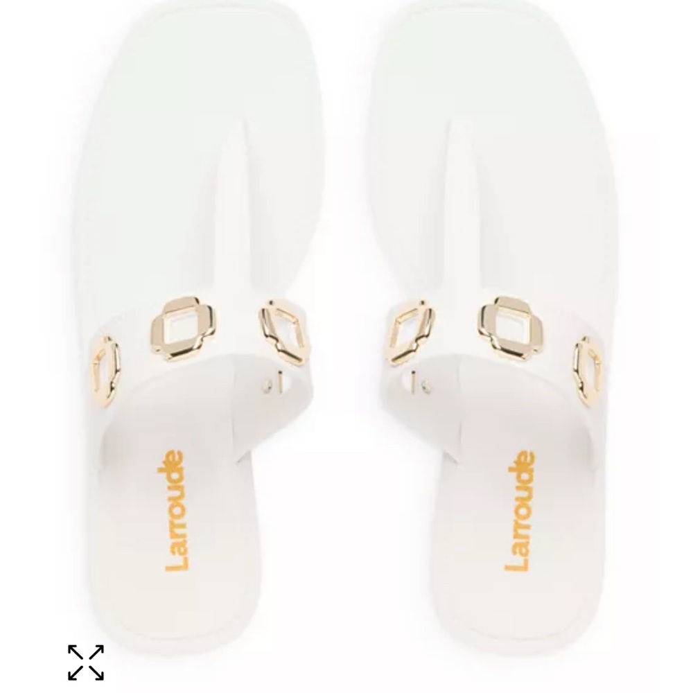 Larroude White Sandals with Gold Accents